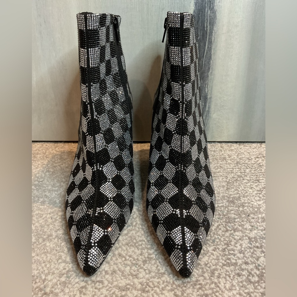 Wild Pair Ingridd Black & White Checkered Rhinestone Booties - Size 7 (NIB) - Picture 2 of 16